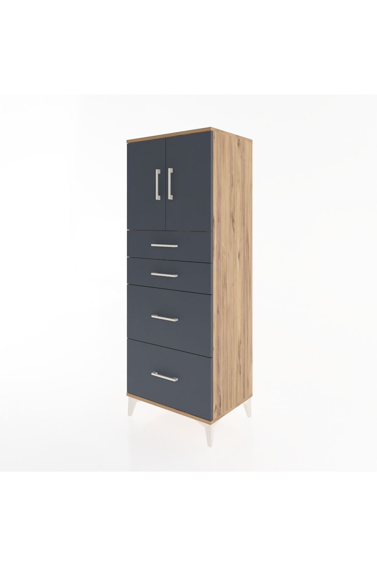 Hyperion Dolap 2 Raflı 4 Çekmeceli 2 Kapaklı 60x44x163 Çam-Antrasit