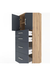 Hyperion Dolap 2 Raflı 4 Çekmeceli 2 Kapaklı 60x44x163 Çam-Antrasit
