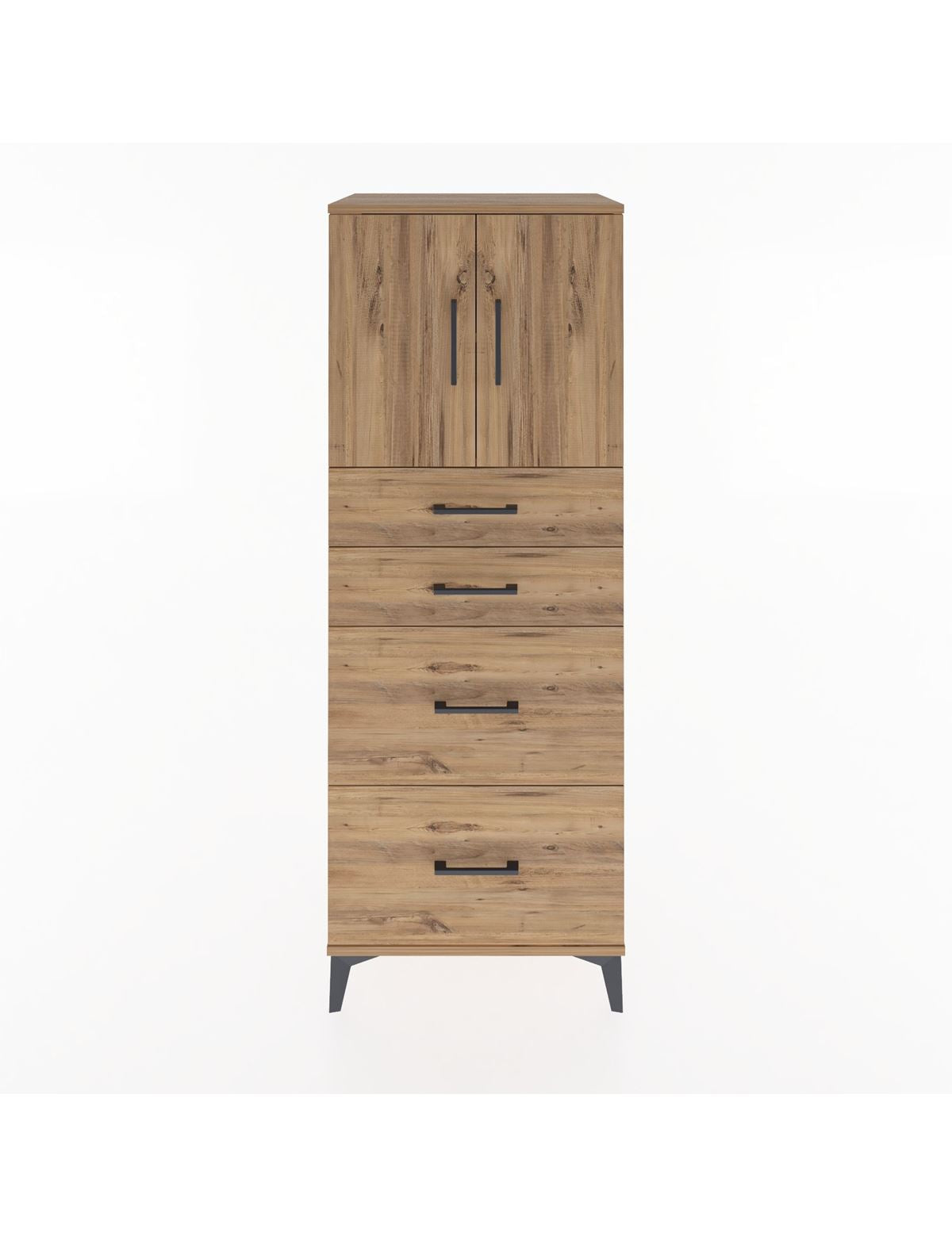 Hyperion Dolap 2 Raflı 4 Çekmeceli 2 Kapaklı 60x44x163 Çam-Çam