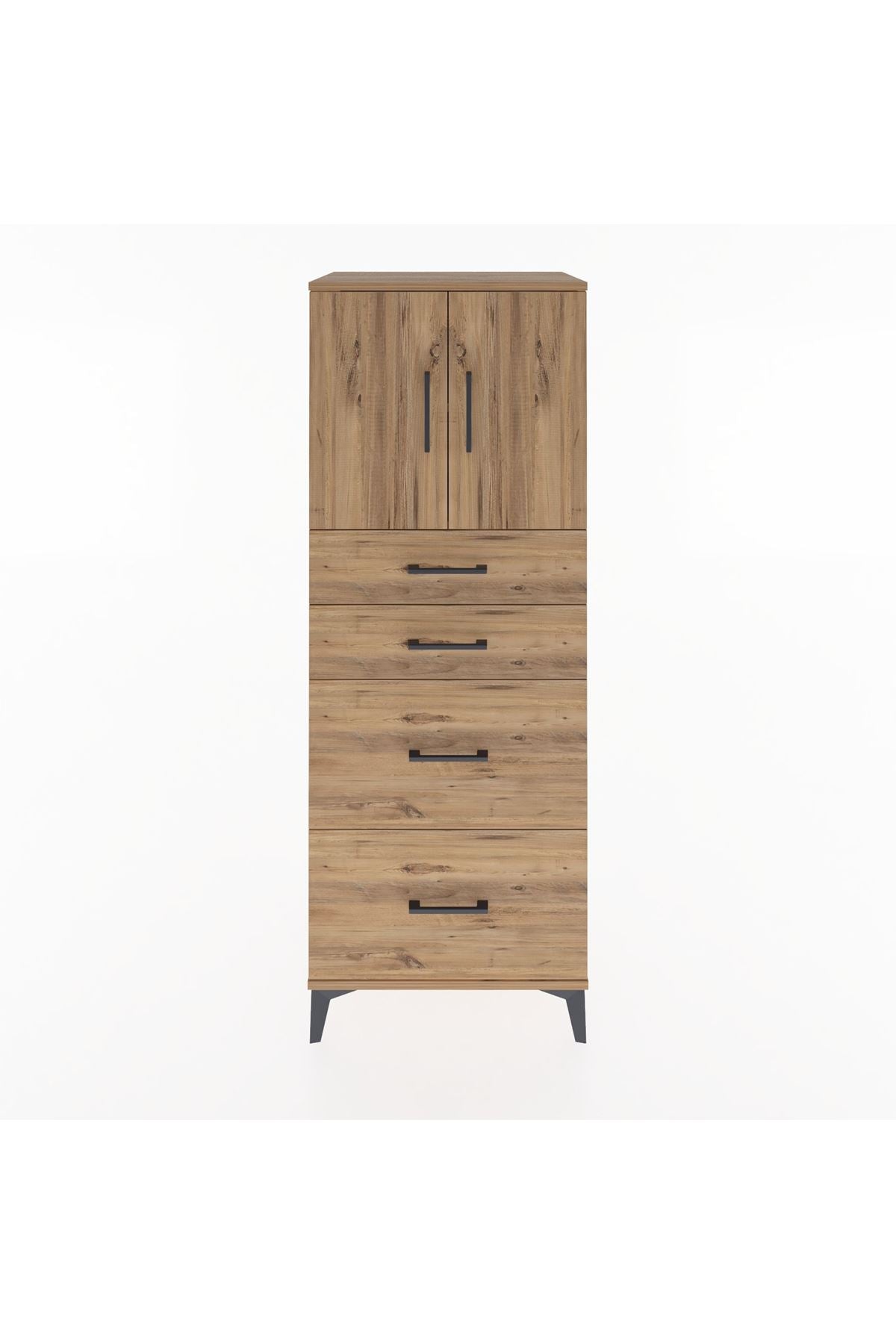 Hyperion Dolap 2 Raflı 4 Çekmeceli 2 Kapaklı 60x44x163 Çam-Çam