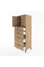 Hyperion Dolap 2 Raflı 4 Çekmeceli 2 Kapaklı 60x44x163 Çam-Çam