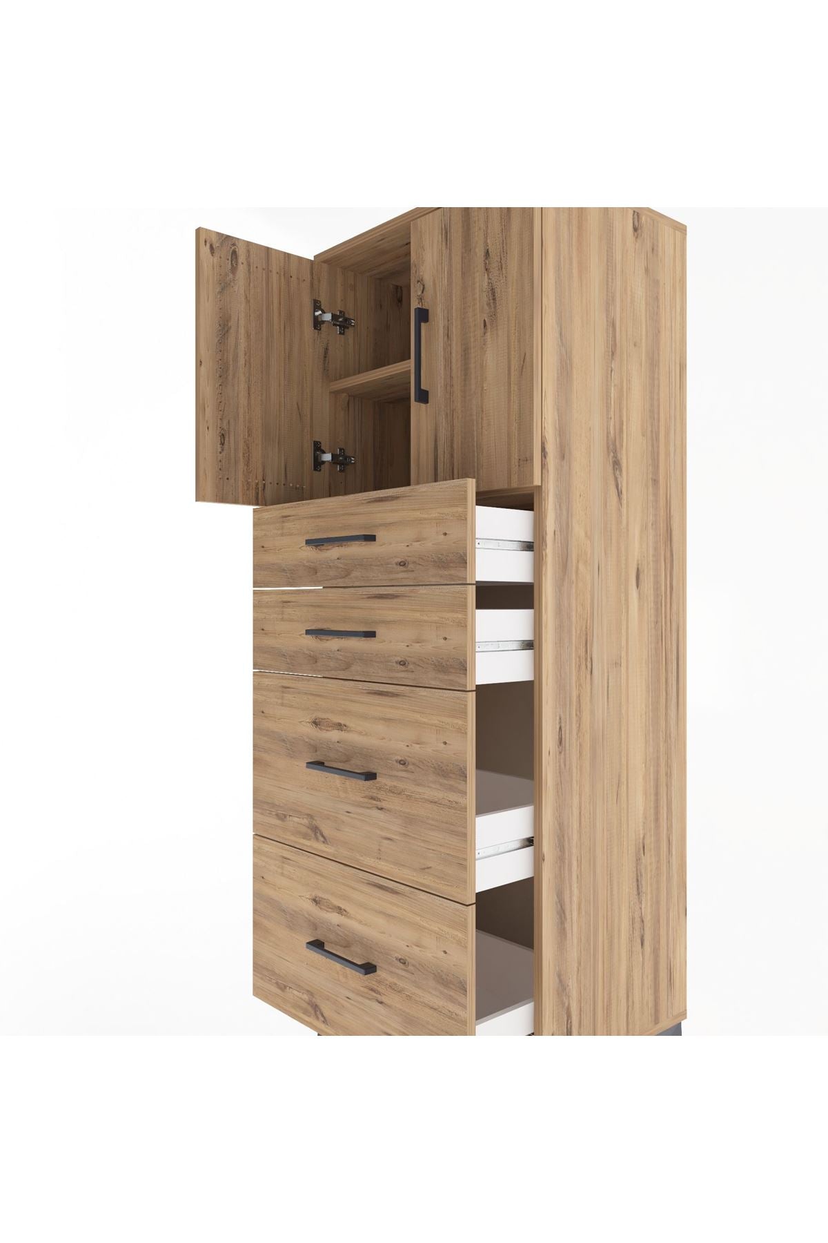 Hyperion Dolap 2 Raflı 4 Çekmeceli 2 Kapaklı 60x44x163 Çam-Çam