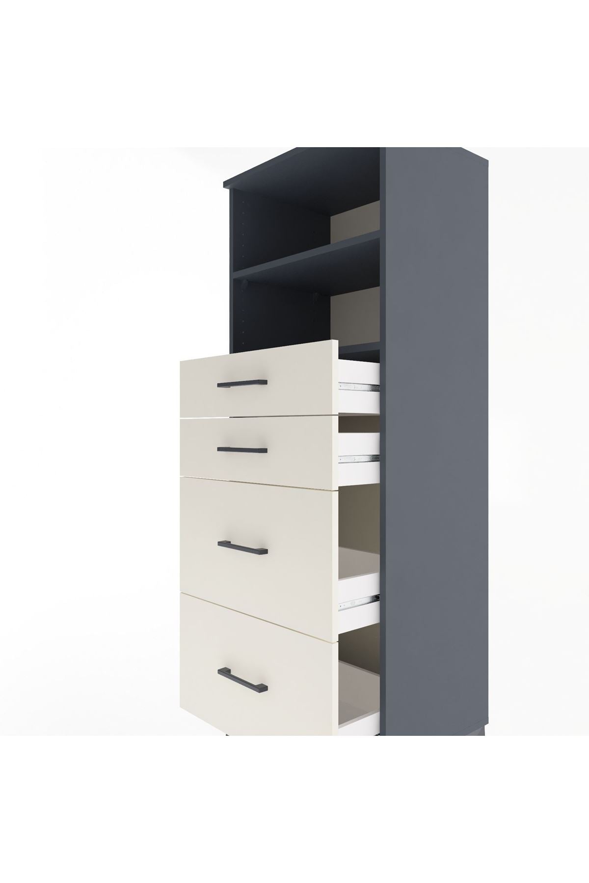 Hyperion Dolap 2 Raflı 4 Çekmeceli 60x44x163 Antrasit-Aytaşı