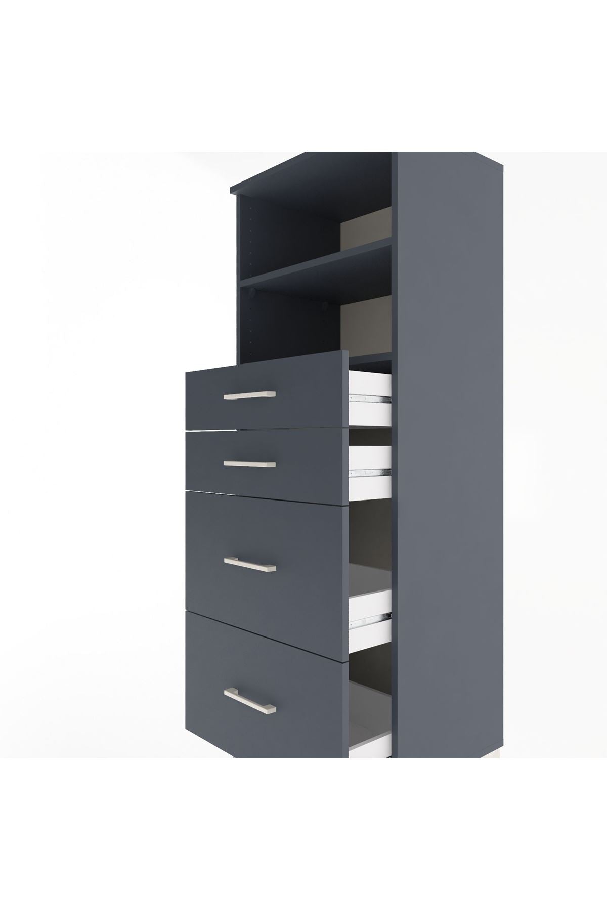 Hyperion Dolap 2 Raflı 4 Çekmeceli 60x44x163 Antrasit-Antrasit