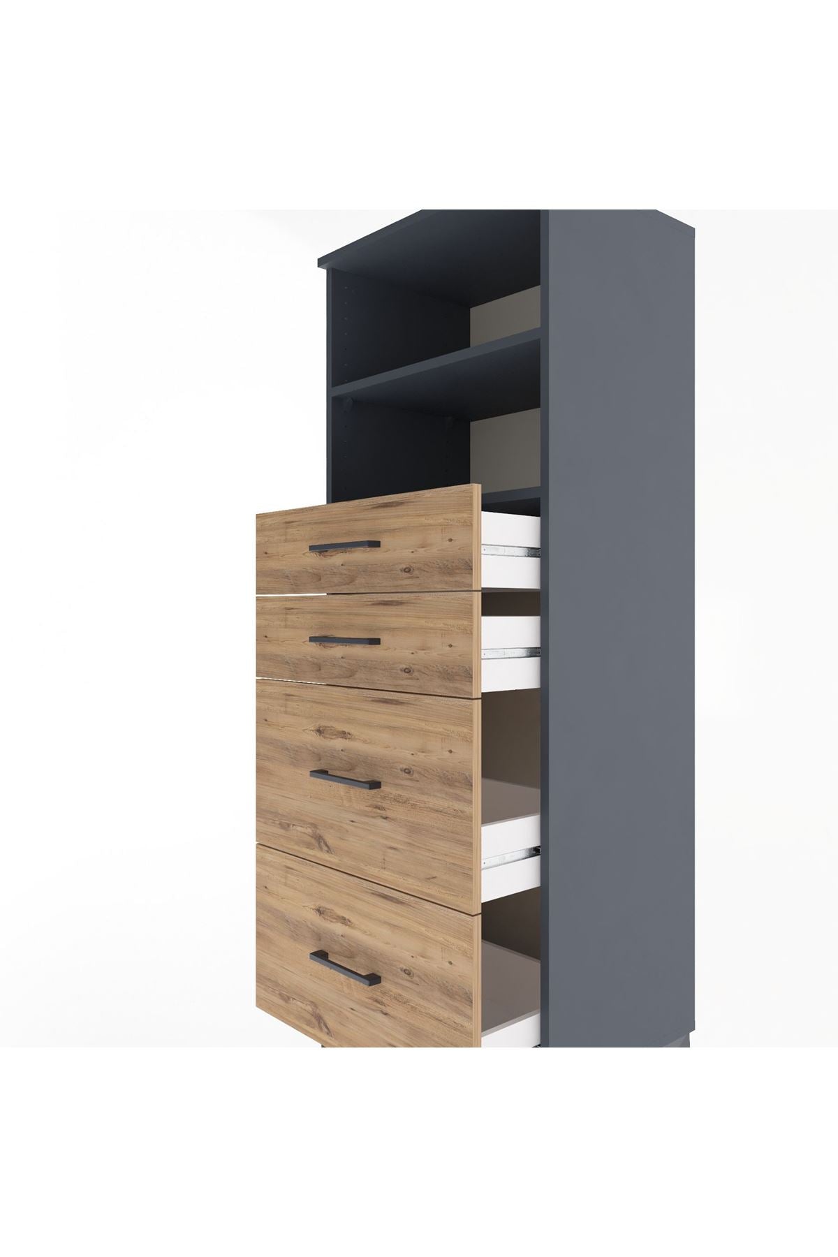 Hyperion Dolap 2 Raflı 4 Çekmeceli 60x44x163 Antrasit-Çam