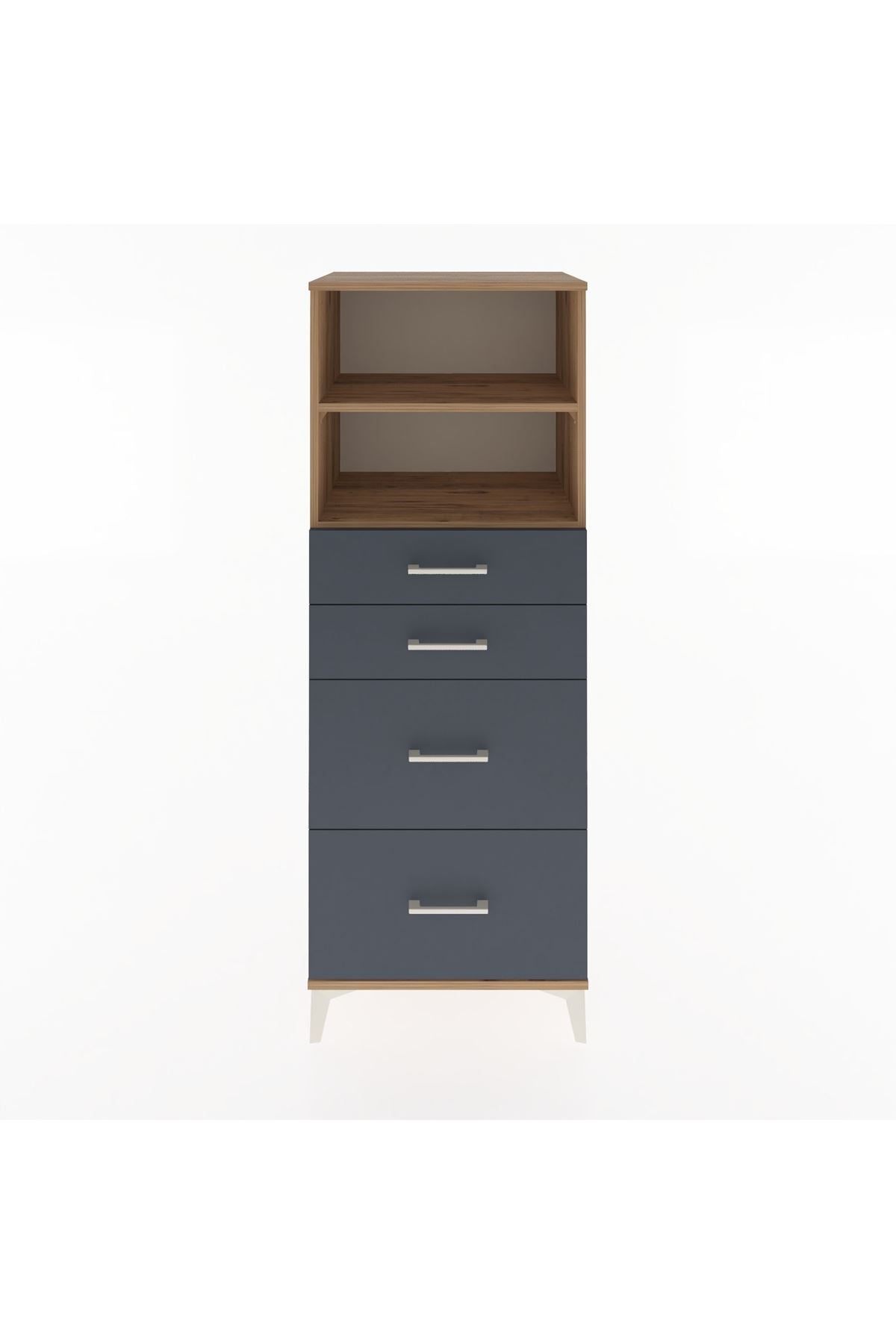 Hyperion Dolap 2 Raflı 4 Çekmeceli 60x44x163 Çam-Antrasit