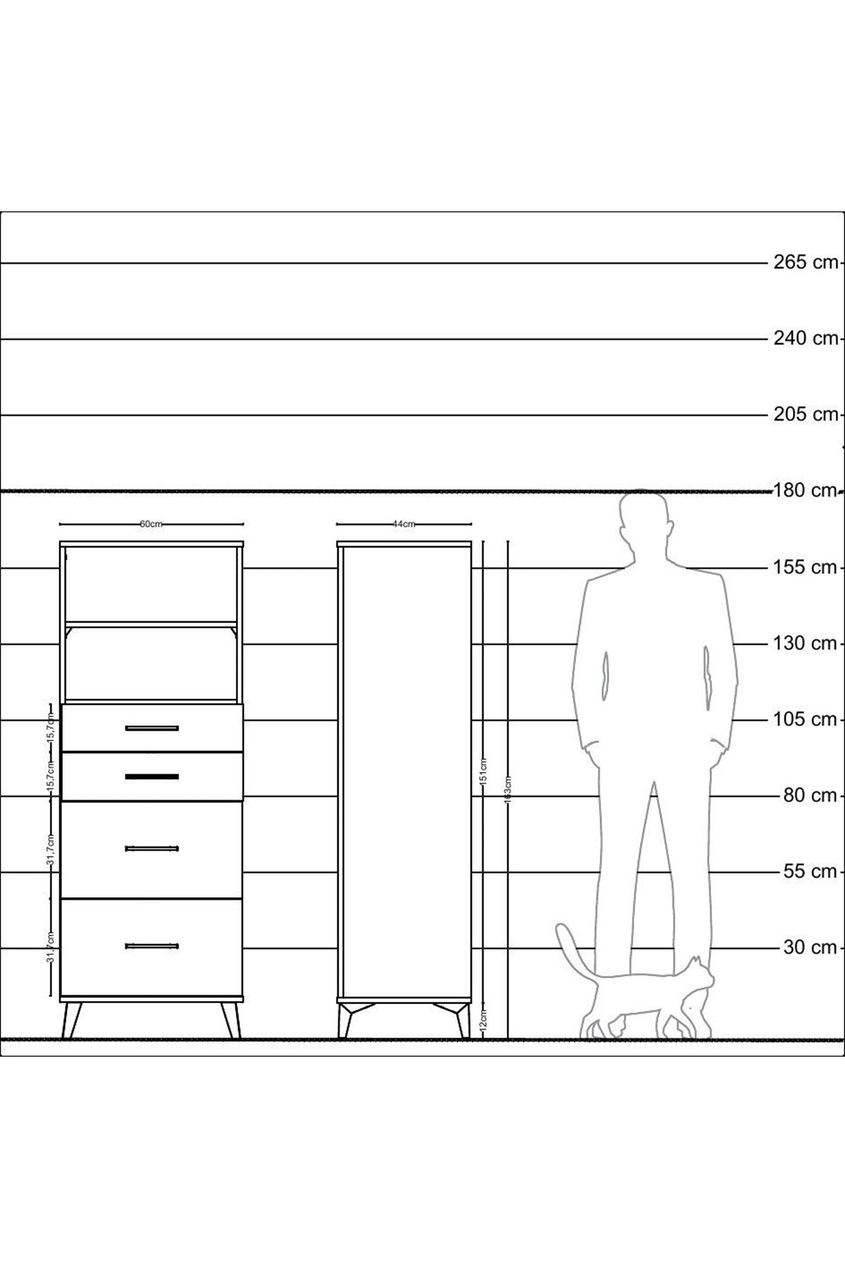 Hyperion Dolap 2 Raflı 4 Çekmeceli 60x44x163 Çam-Antrasit