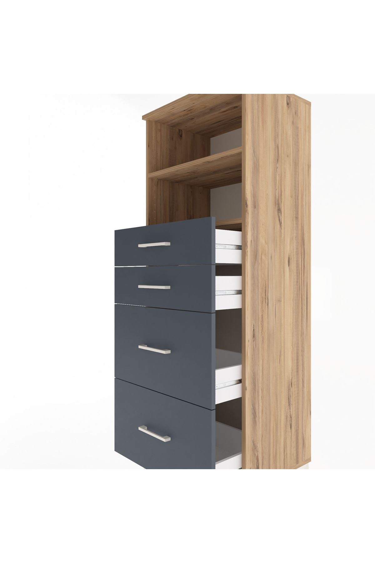 Hyperion Dolap 2 Raflı 4 Çekmeceli 60x44x163 Çam-Antrasit