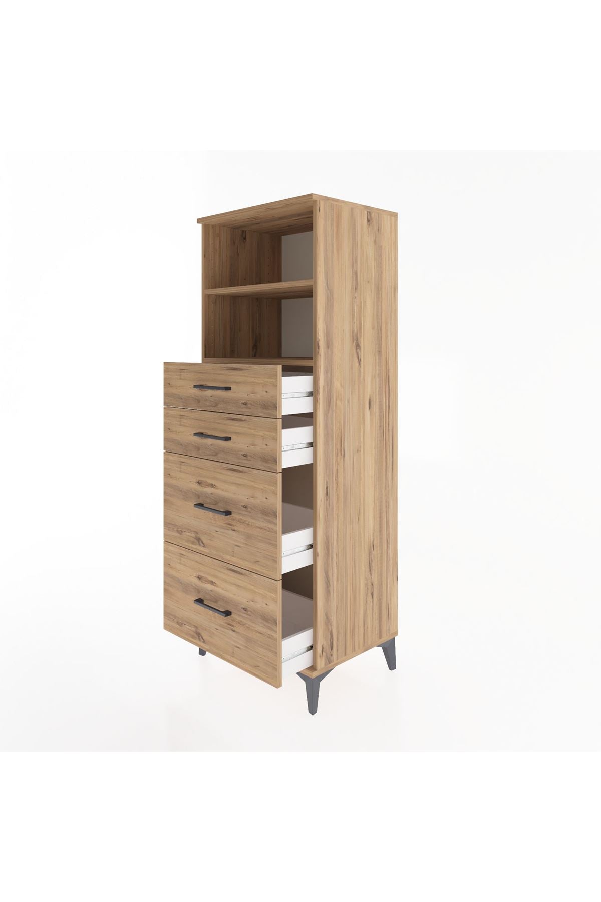 Hyperion Dolap 2 Raflı 4 Çekmeceli 60x44x163 Çam-Çam