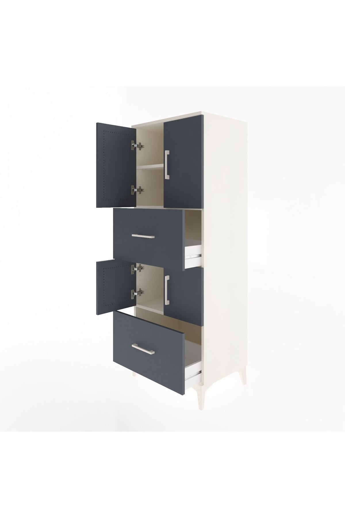 Hyperion Dolap 3 Raflı 2 Çekmeceli 4 Kapaklı 60x44x163 Aytaşı-Antrasit