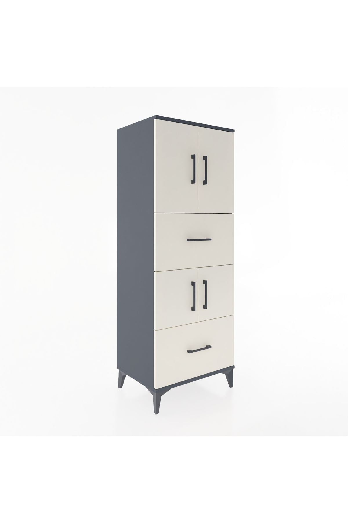 Hyperion Dolap 3 Raflı 2 Çekmeceli 4 Kapaklı 60x44x163 Antrasit-Aytaşı