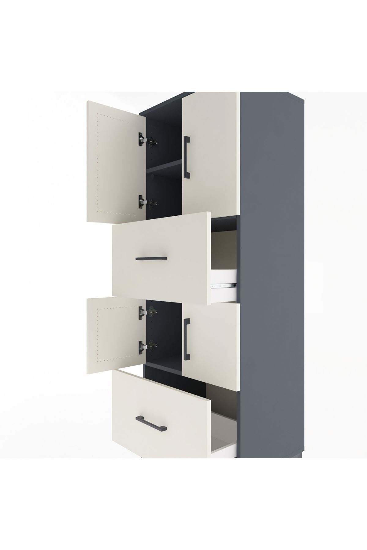 Hyperion Dolap 3 Raflı 2 Çekmeceli 4 Kapaklı 60x44x163 Antrasit-Aytaşı