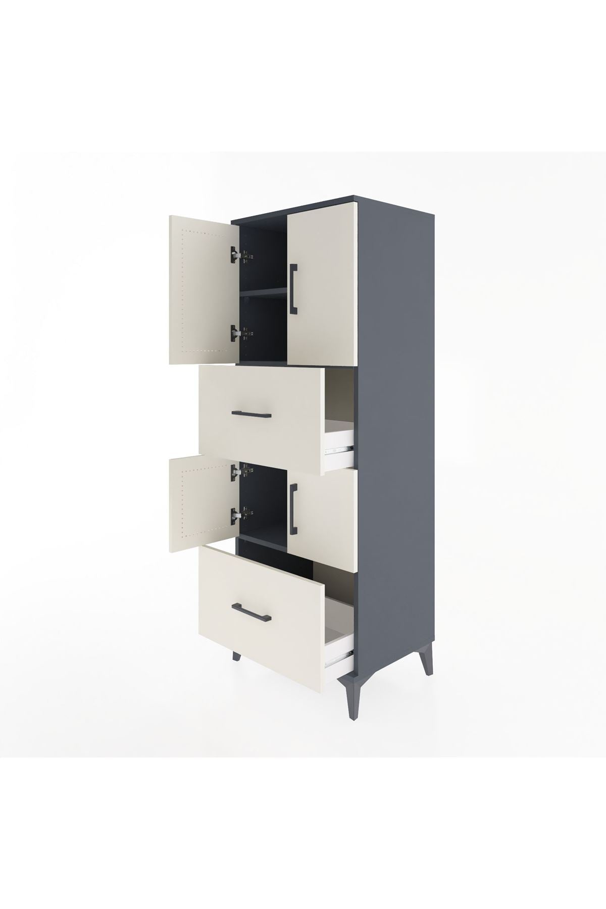 Hyperion Dolap 3 Raflı 2 Çekmeceli 4 Kapaklı 60x44x163 Antrasit-Aytaşı