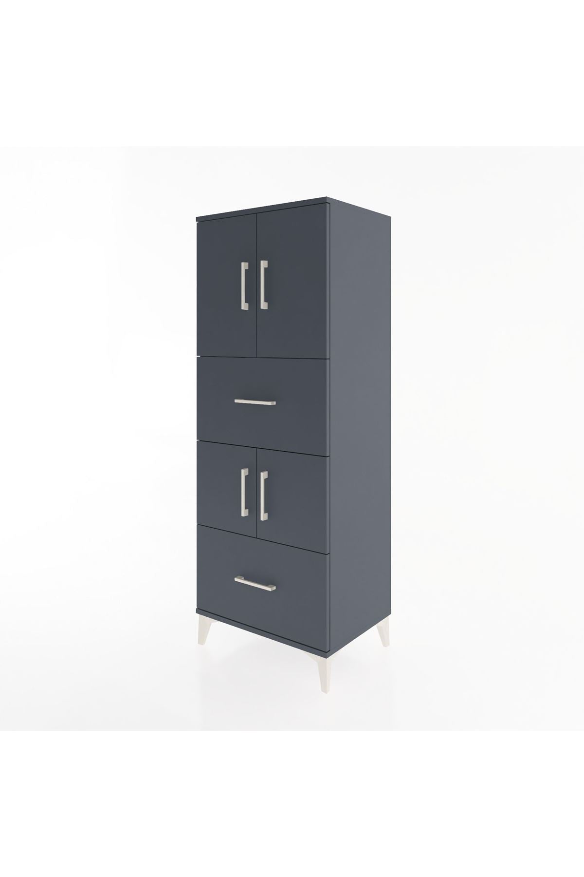 Hyperion Dolap 3 Raflı 2 Çekmeceli 4 Kapaklı 60x44x163 Antrasit-Antrasit