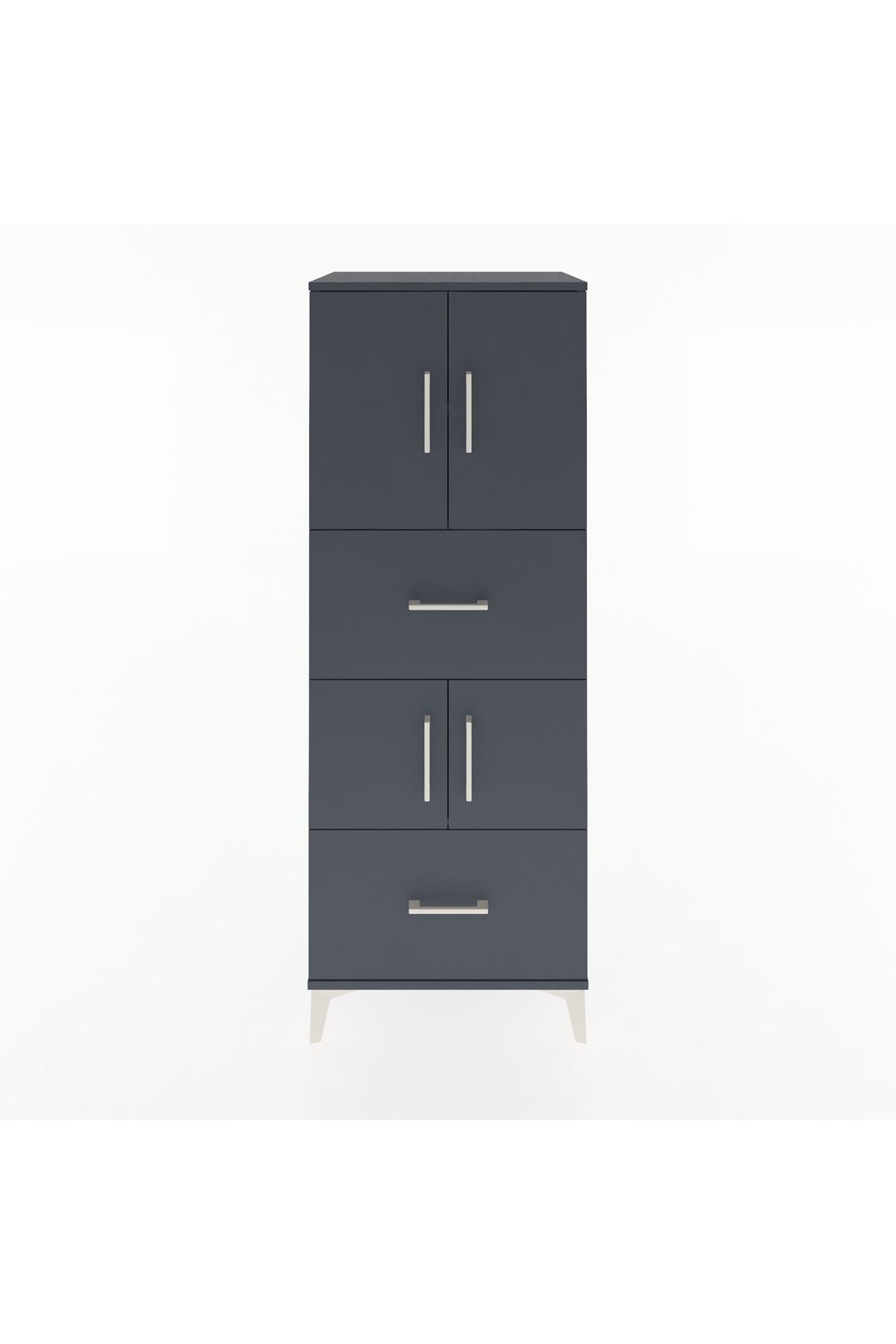 Hyperion Dolap 3 Raflı 2 Çekmeceli 4 Kapaklı 60x44x163 Antrasit-Antrasit