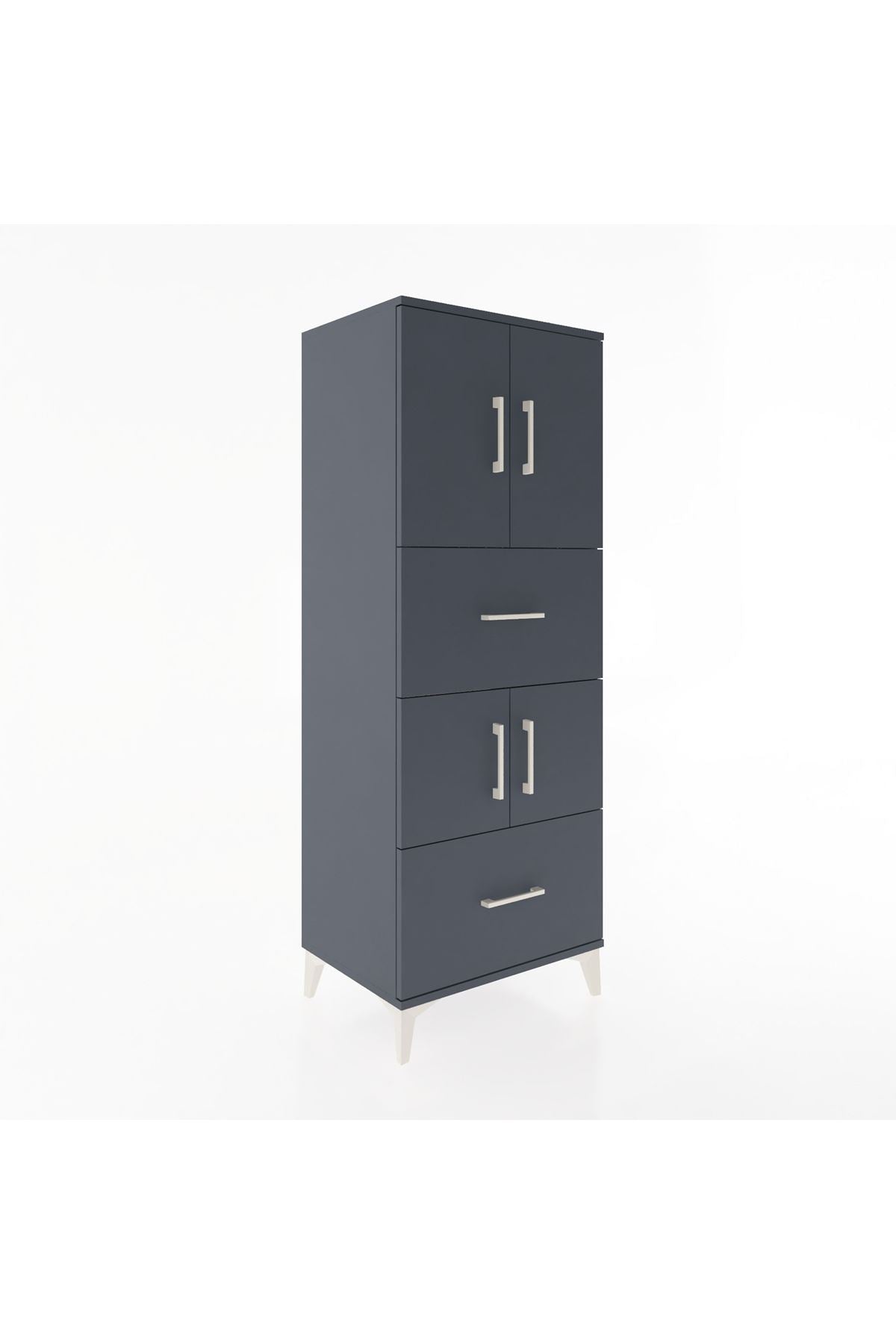 Hyperion Dolap 3 Raflı 2 Çekmeceli 4 Kapaklı 60x44x163 Antrasit-Antrasit