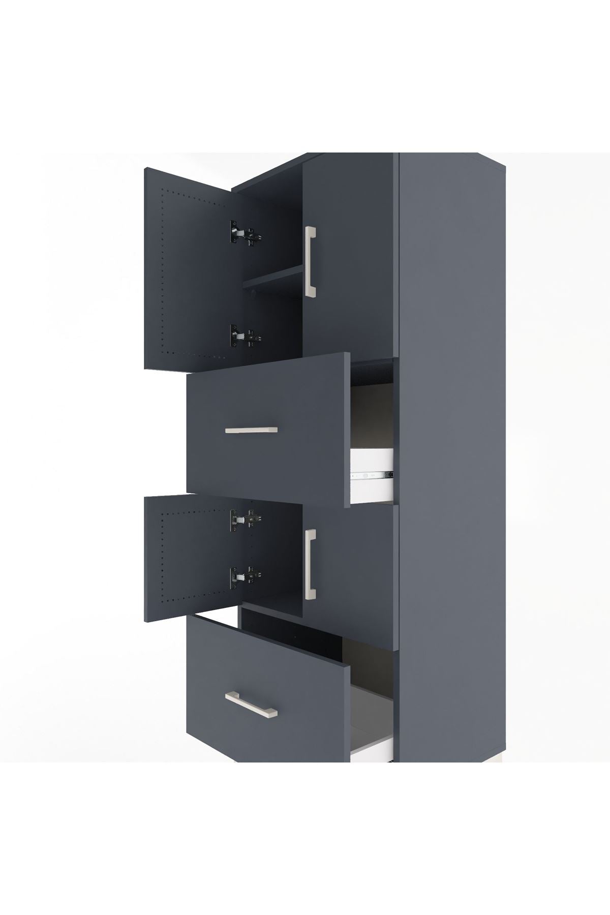 Hyperion Dolap 3 Raflı 2 Çekmeceli 4 Kapaklı 60x44x163 Antrasit-Antrasit