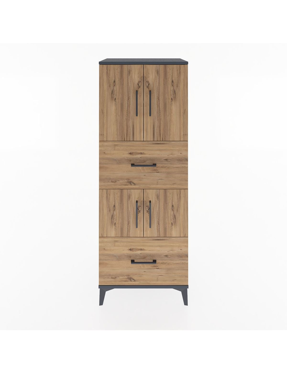 Hyperion Dolap 3 Raflı 2 Çekmeceli 4 Kapaklı 60x44x163 Antrasit-Çam