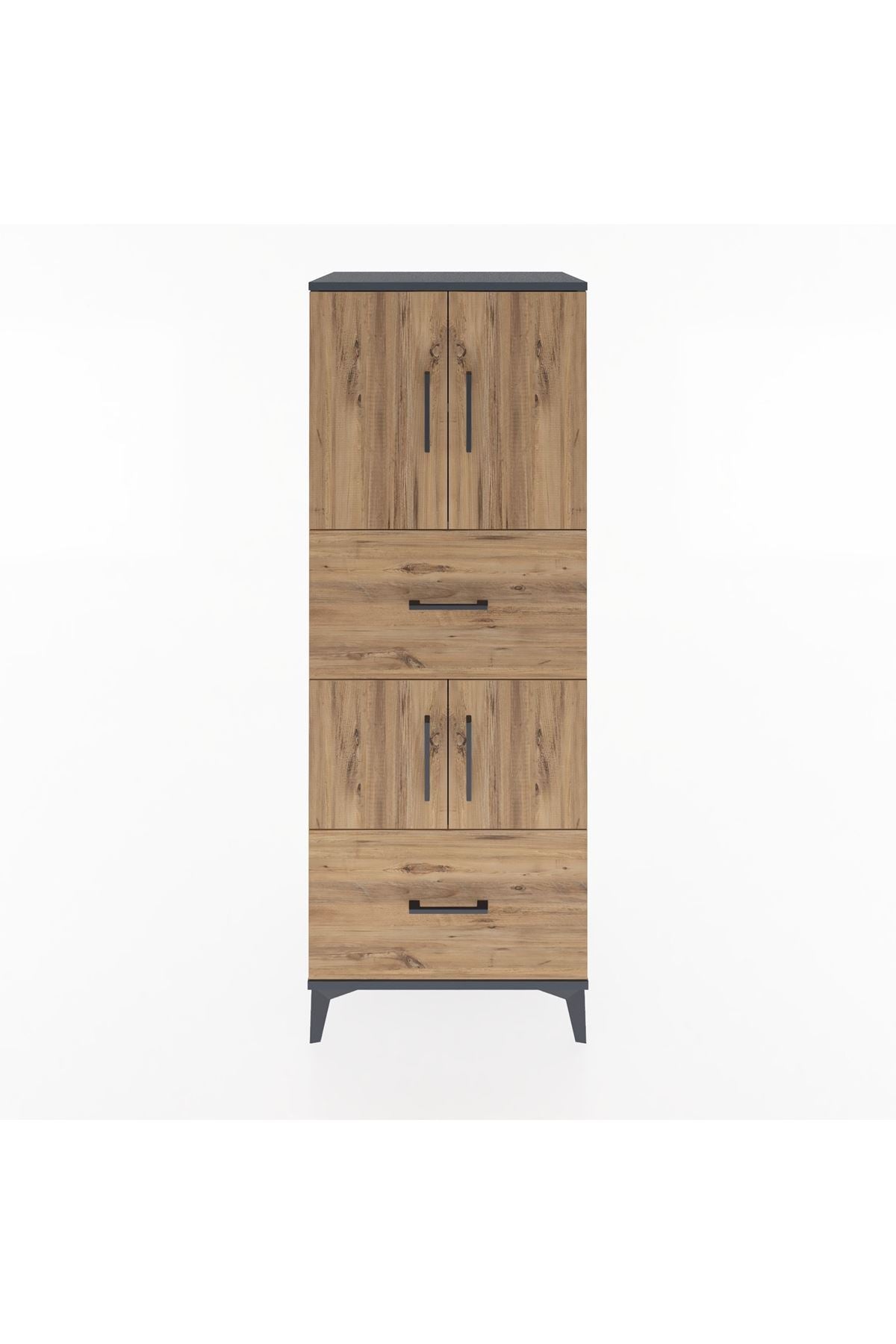 Hyperion Dolap 3 Raflı 2 Çekmeceli 4 Kapaklı 60x44x163 Antrasit-Çam