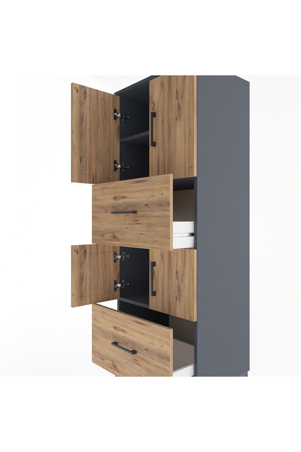 Hyperion Dolap 3 Raflı 2 Çekmeceli 4 Kapaklı 60x44x163 Antrasit-Çam