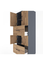 Hyperion Dolap 3 Raflı 2 Çekmeceli 4 Kapaklı 60x44x163 Antrasit-Çam