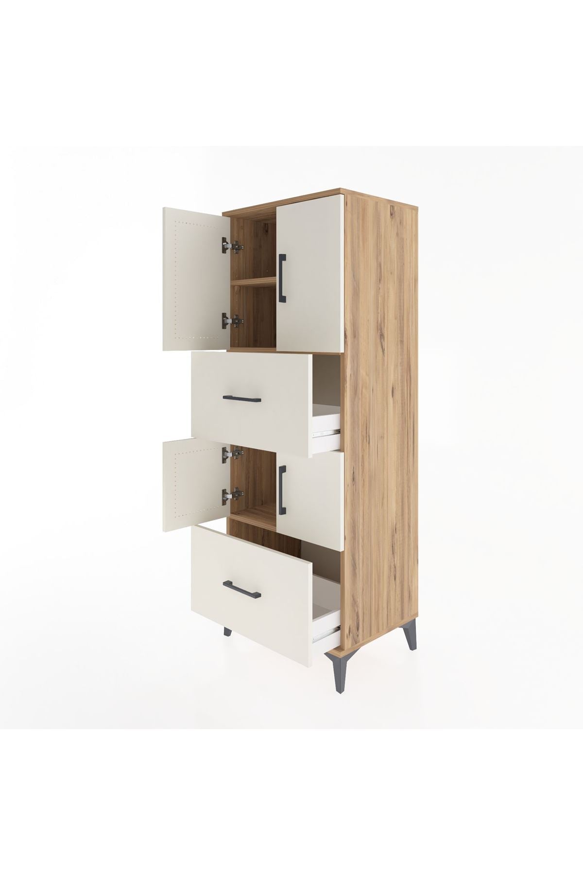 Hyperion Dolap 3 Raflı 2 Çekmeceli 4 Kapaklı 60x44x163 Çam-Aytaşı