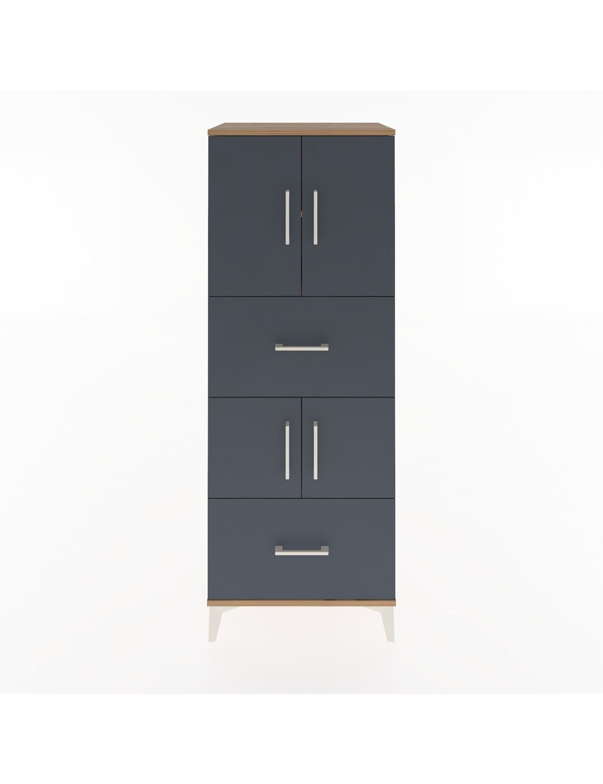 Hyperion Dolap 3 Raflı 2 Çekmeceli 4 Kapaklı 60x44x163 Çam-Antrasit