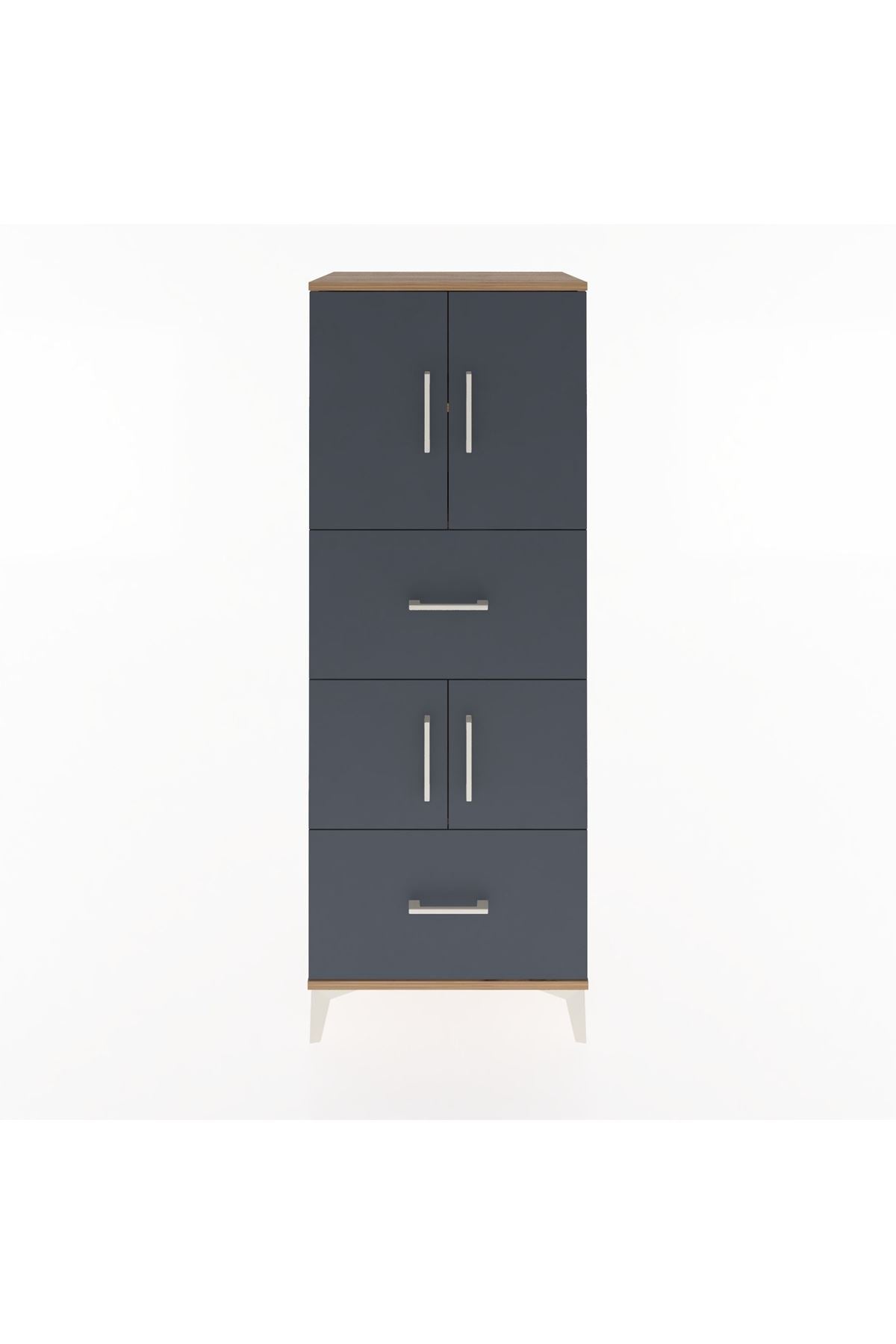 Hyperion Dolap 3 Raflı 2 Çekmeceli 4 Kapaklı 60x44x163 Çam-Antrasit