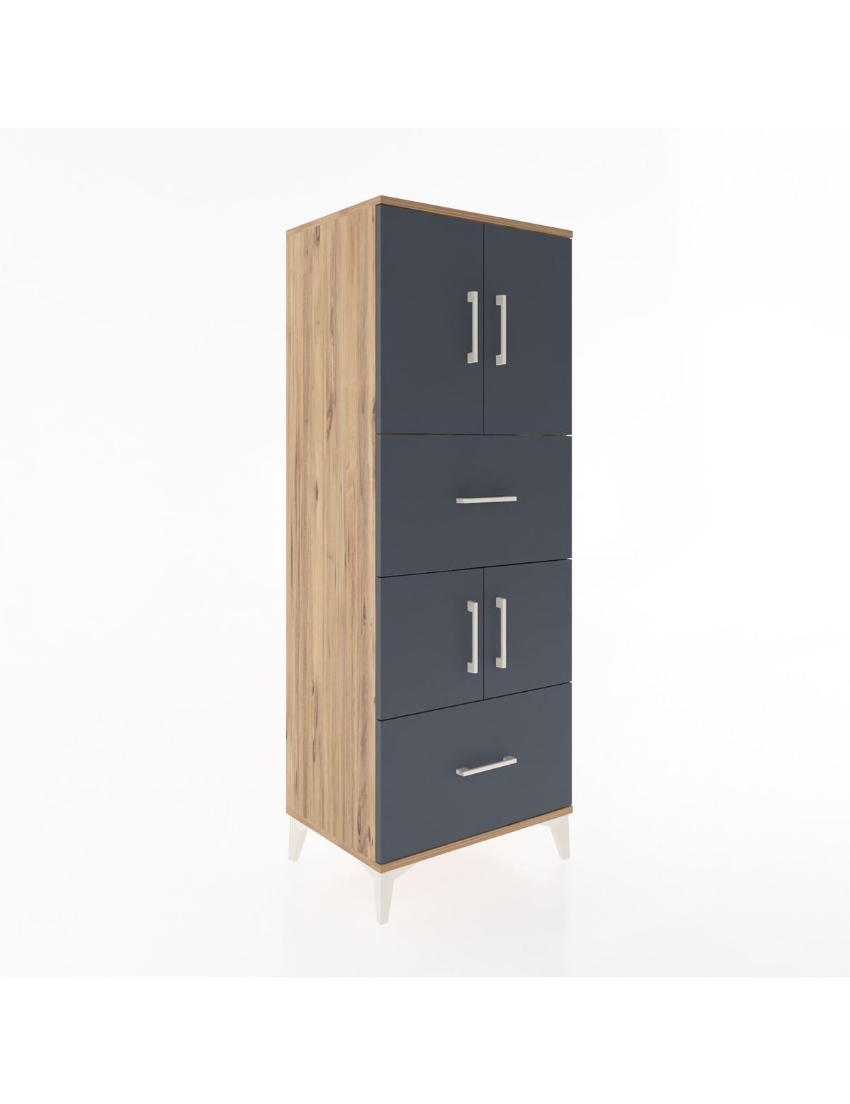 Hyperion Dolap 3 Raflı 2 Çekmeceli 4 Kapaklı 60x44x163 Çam-Antrasit