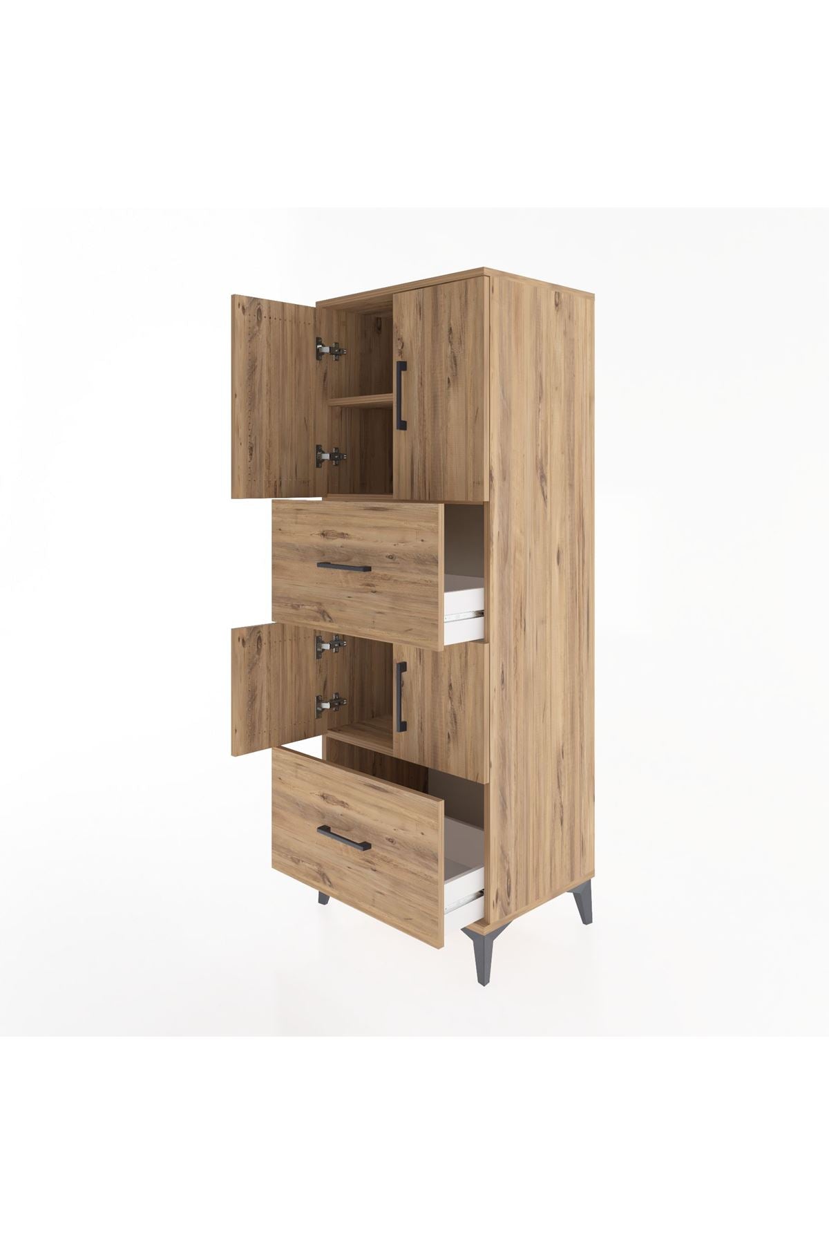 Hyperion Dolap 3 Raflı 2 Çekmeceli 4 Kapaklı 60x44x163 Çam-Çam