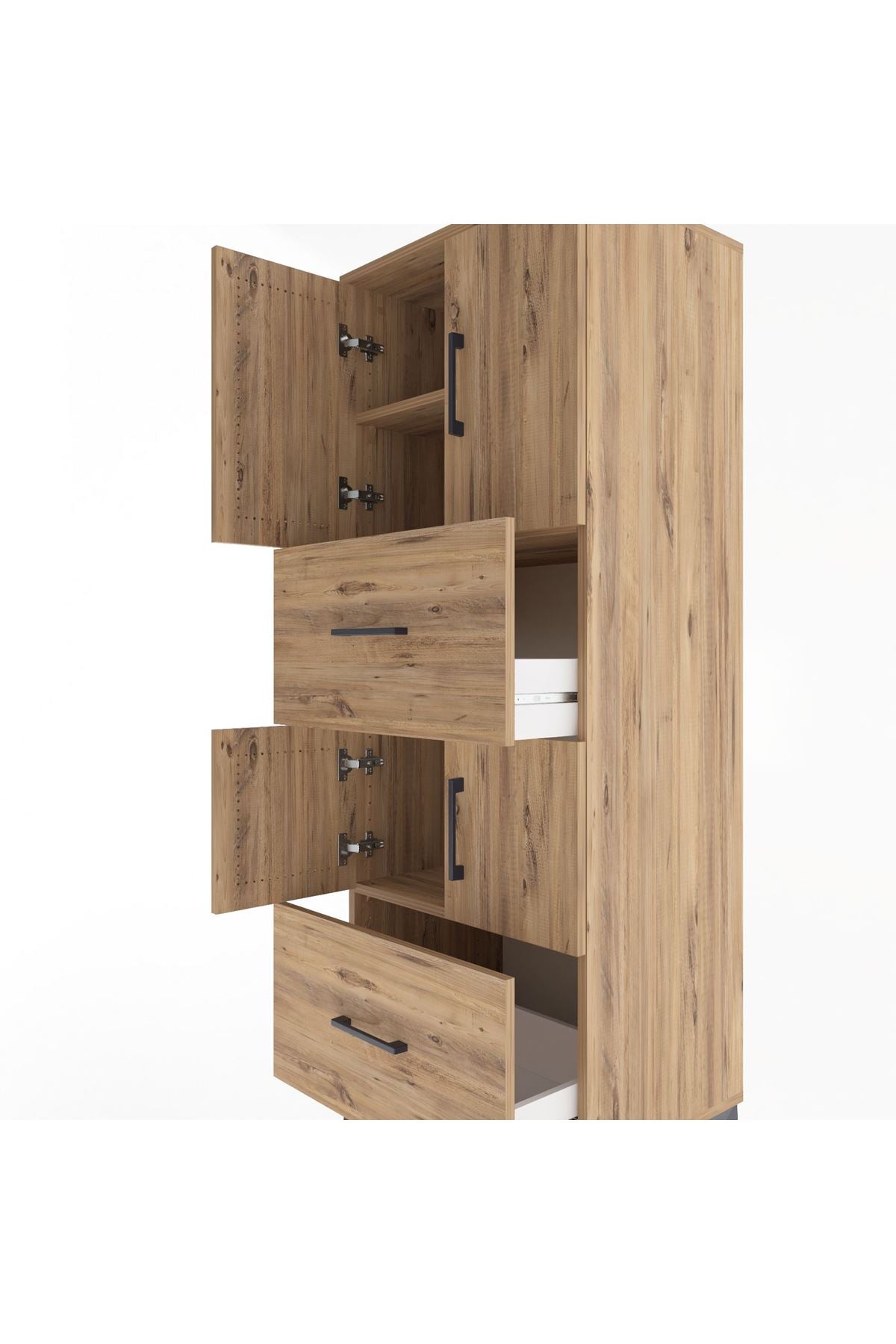 Hyperion Dolap 3 Raflı 2 Çekmeceli 4 Kapaklı 60x44x163 Çam-Çam