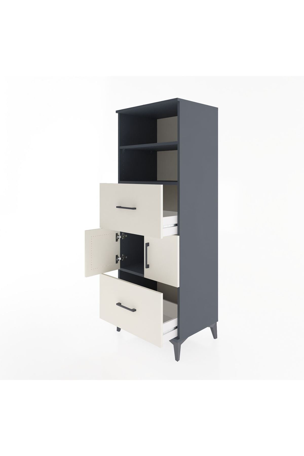 Hyperion Dolap 3 Raflı 2 Çekmeceli 2 Kapaklı 60x44x163 Antrasit-Aytaşı