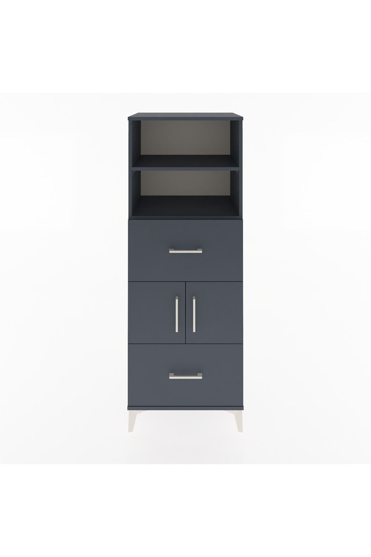 Hyperion Dolap 3 Raflı 2 Çekmeceli 2 Kapaklı 60x44x163 Antrasit-Antrasit