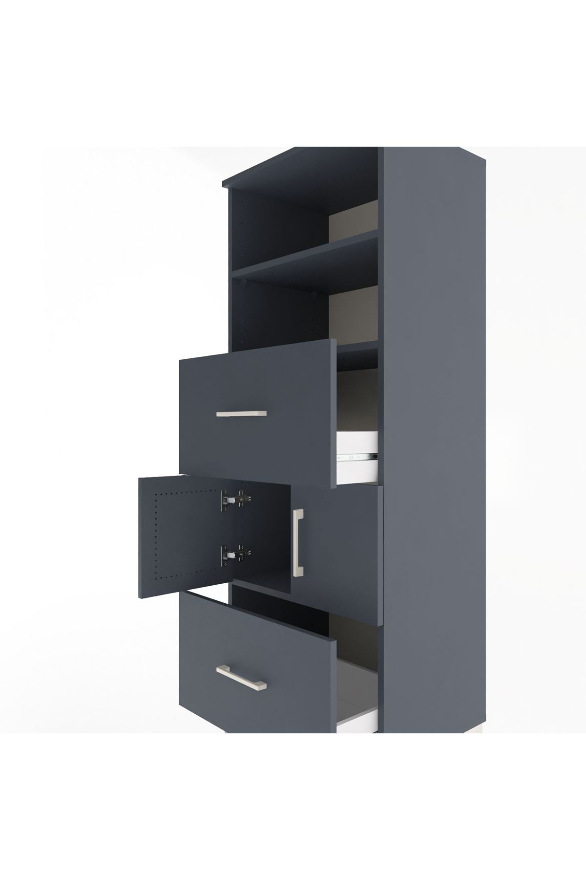 Hyperion Dolap 3 Raflı 2 Çekmeceli 2 Kapaklı 60x44x163 Antrasit-Antrasit