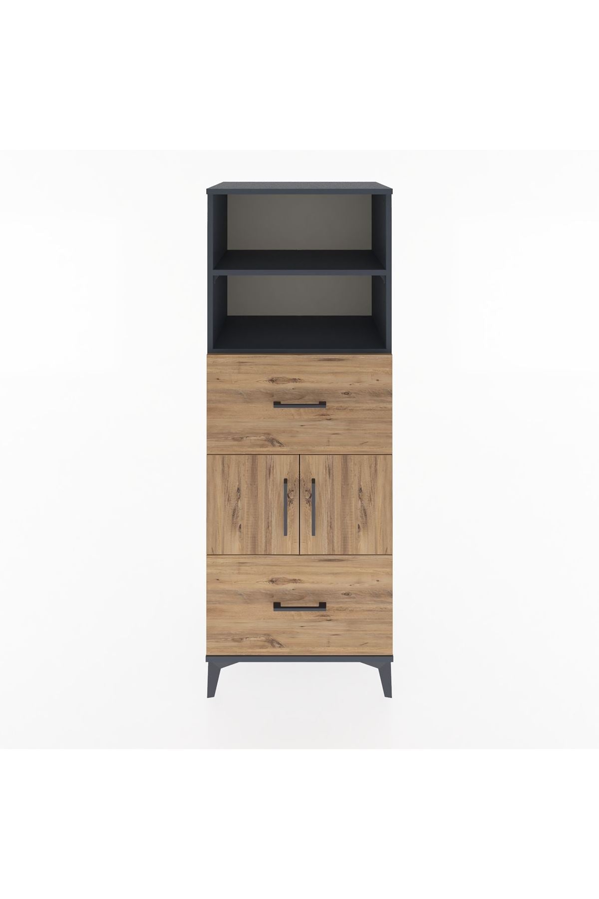 Hyperion Dolap 3 Raflı 2 Çekmeceli 2 Kapaklı 60x44x163 Antrasit-Çam