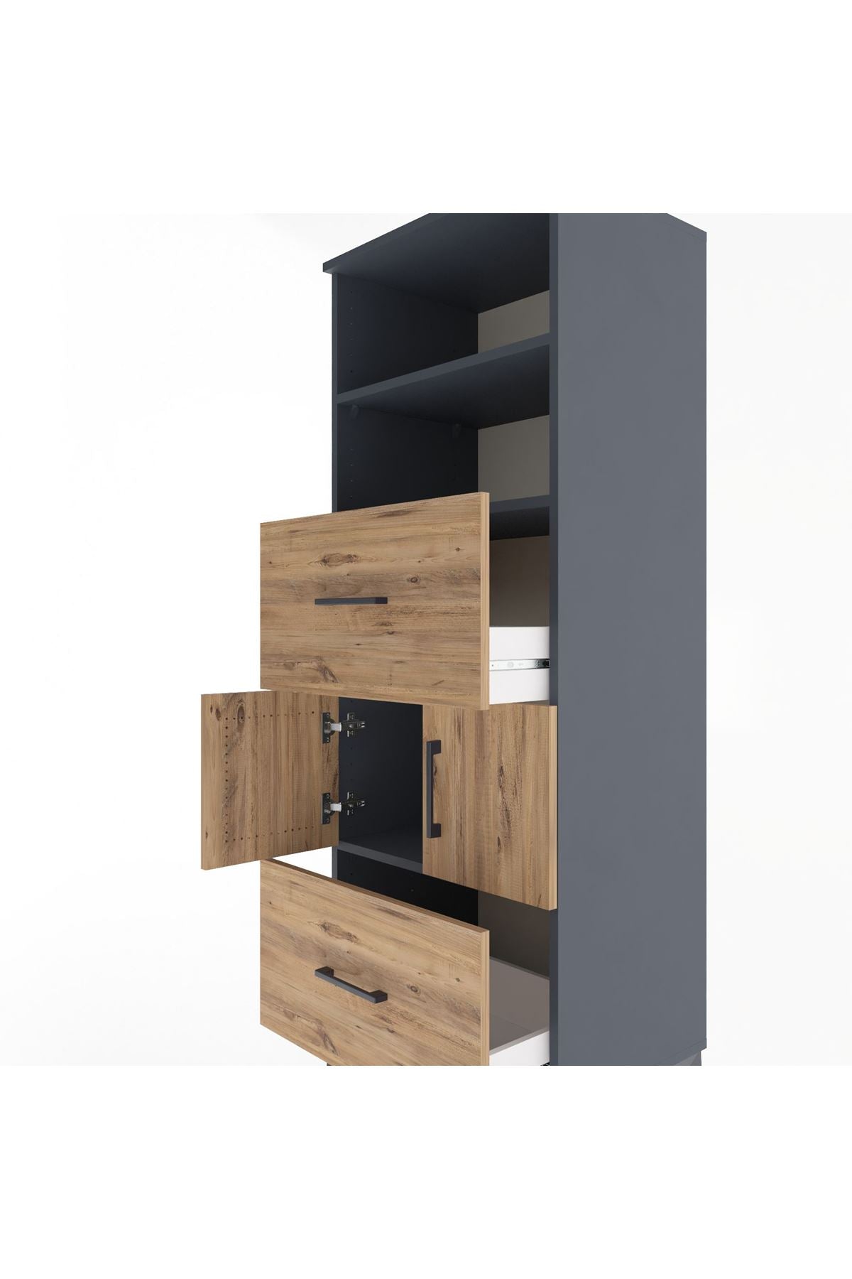 Hyperion Dolap 3 Raflı 2 Çekmeceli 2 Kapaklı 60x44x163 Antrasit-Çam