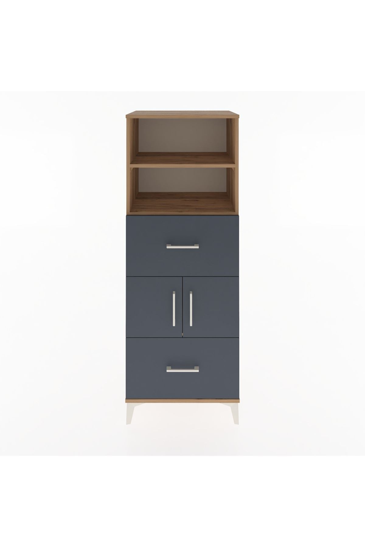 Hyperion Dolap 3 Raflı 2 Çekmeceli 2 Kapaklı 60x44x163 Çam-Antrasit