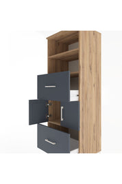 Hyperion Dolap 3 Raflı 2 Çekmeceli 2 Kapaklı 60x44x163 Çam-Antrasit