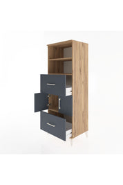 Hyperion Dolap 3 Raflı 2 Çekmeceli 2 Kapaklı 60x44x163 Çam-Antrasit