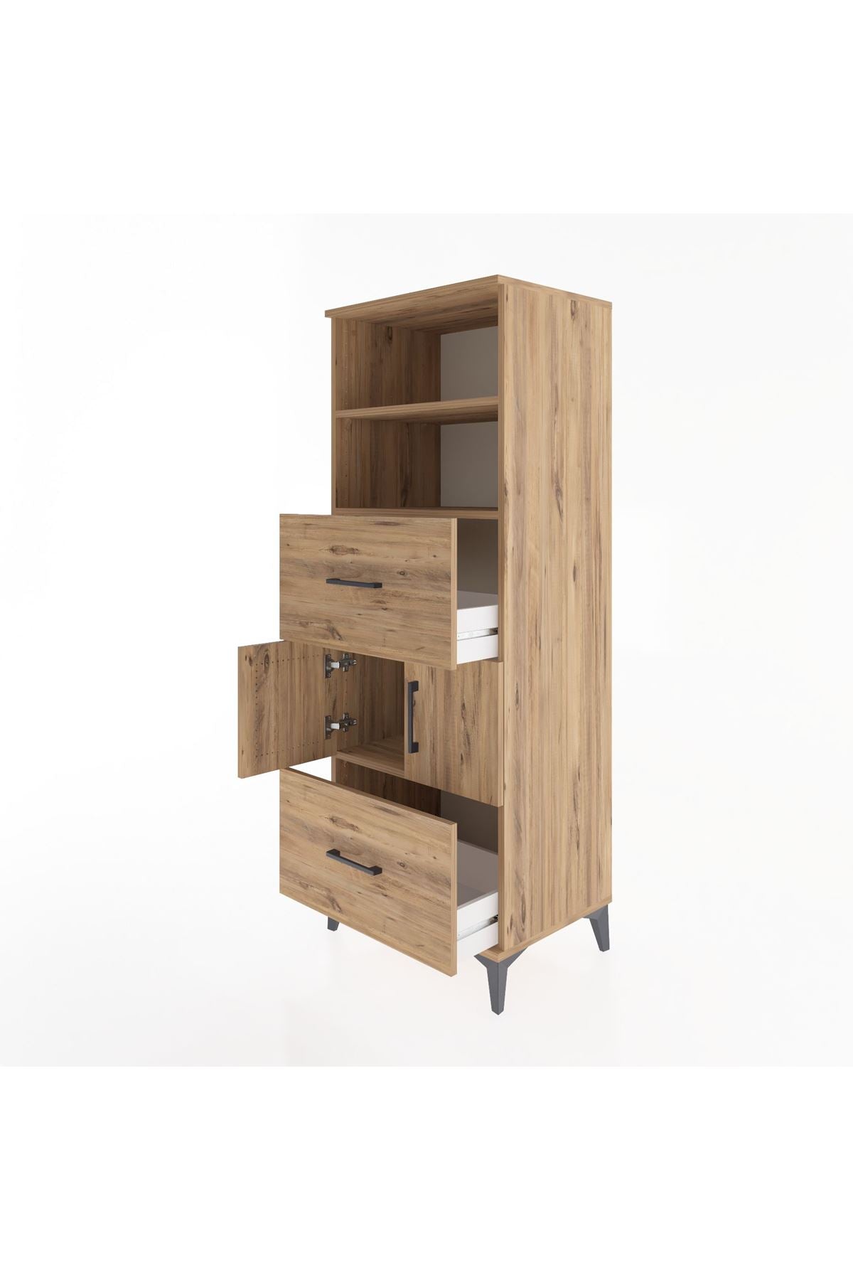 Hyperion Dolap 3 Raflı 2 Çekmeceli 2 Kapaklı 60x44x163 Çam-Çam