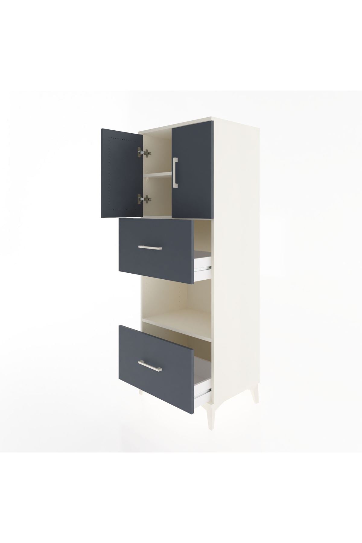 Hyperion Dolap 3 Raflı 2 Çekmeceli 2 Kapaklı 60x44x163 Aytaşı-Antrasit