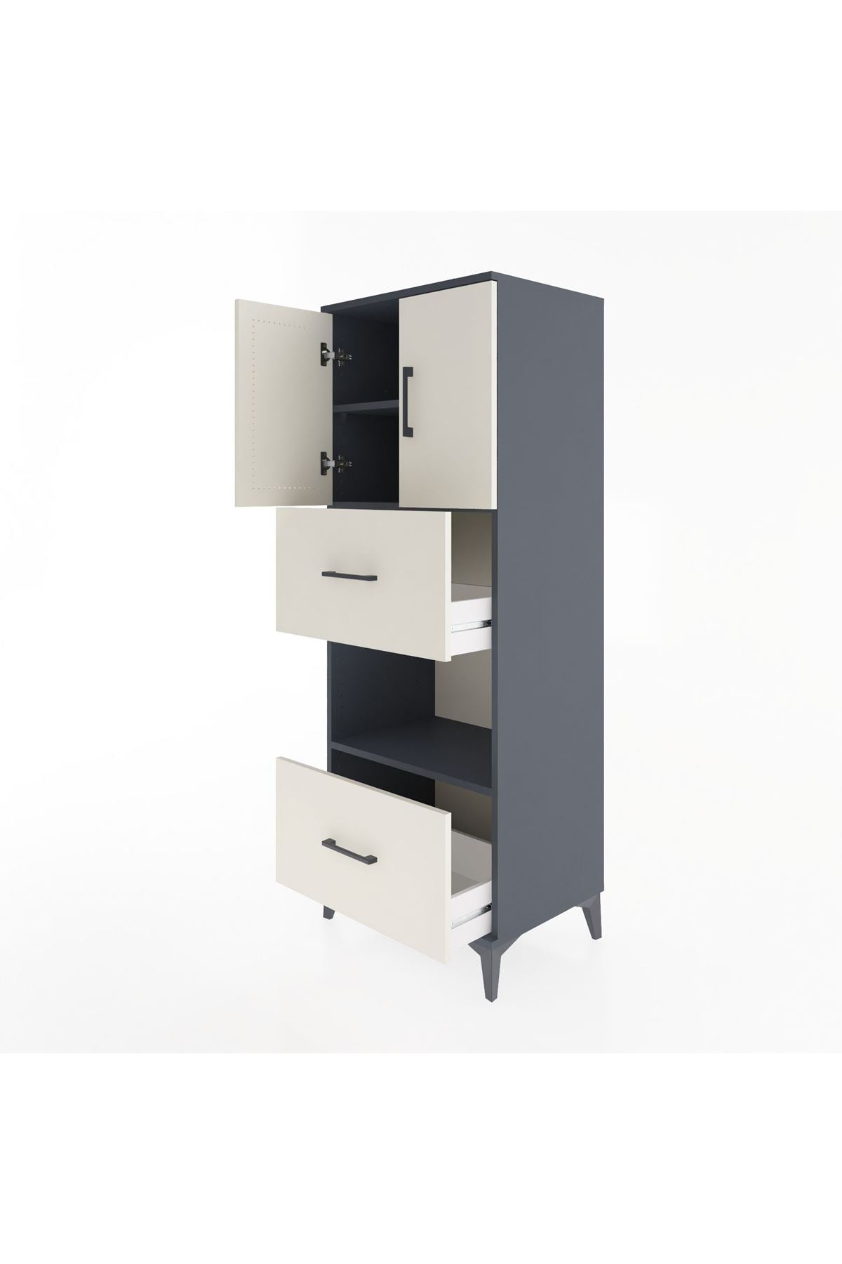 Hyperion Dolap 3 Raflı 2 Çekmeceli 2 Kapaklı 60x44x163 Antrasit-Aytaşı