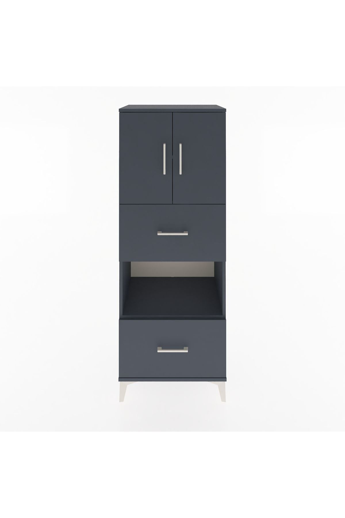 Hyperion Dolap 3 Raflı 2 Çekmeceli 2 Kapaklı 60x44x163 Antrasit-Antrasit
