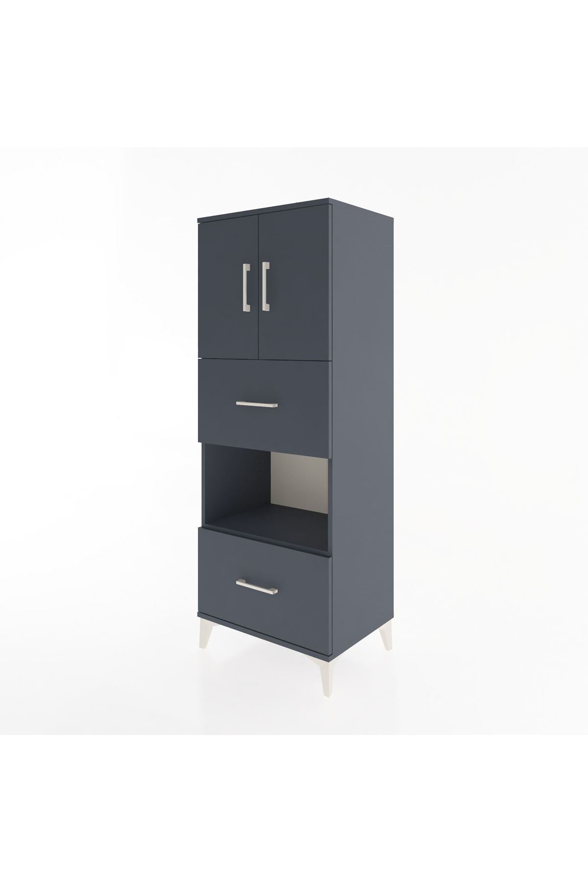 Hyperion Dolap 3 Raflı 2 Çekmeceli 2 Kapaklı 60x44x163 Antrasit-Antrasit