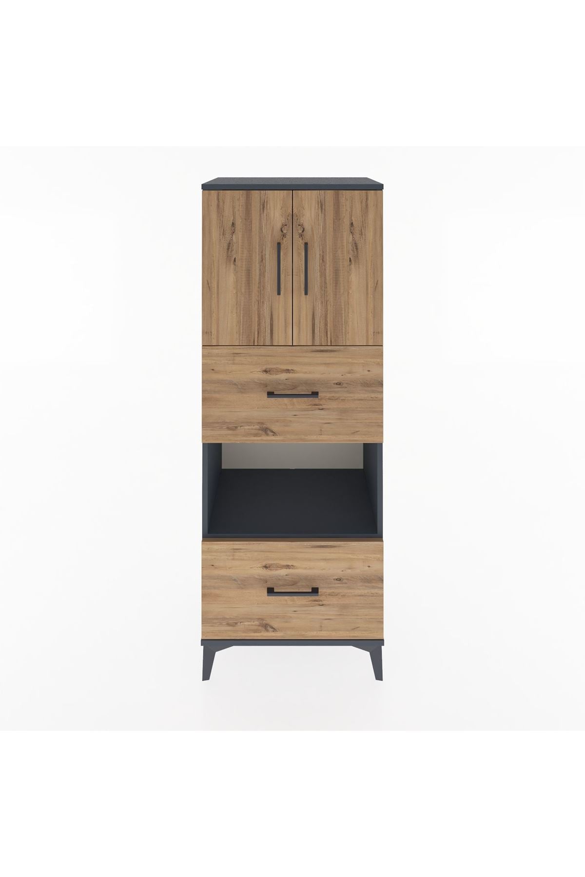 Hyperion Dolap 3 Raflı 2 Çekmeceli 2 Kapaklı 60x44x163 Antrasit-Çam