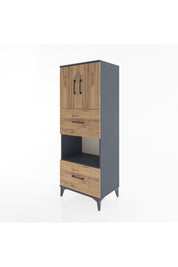Hyperion Dolap 3 Raflı 2 Çekmeceli 2 Kapaklı 60x44x163 Antrasit-Çam