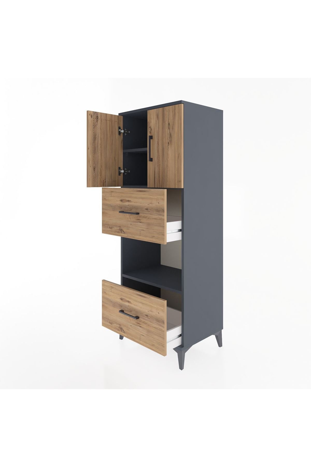 Hyperion Dolap 3 Raflı 2 Çekmeceli 2 Kapaklı 60x44x163 Antrasit-Çam