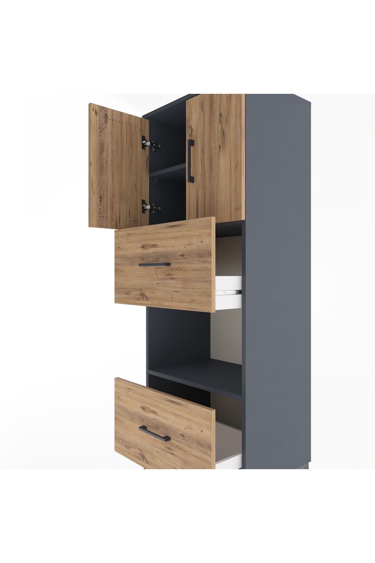 Hyperion Dolap 3 Raflı 2 Çekmeceli 2 Kapaklı 60x44x163 Antrasit-Çam