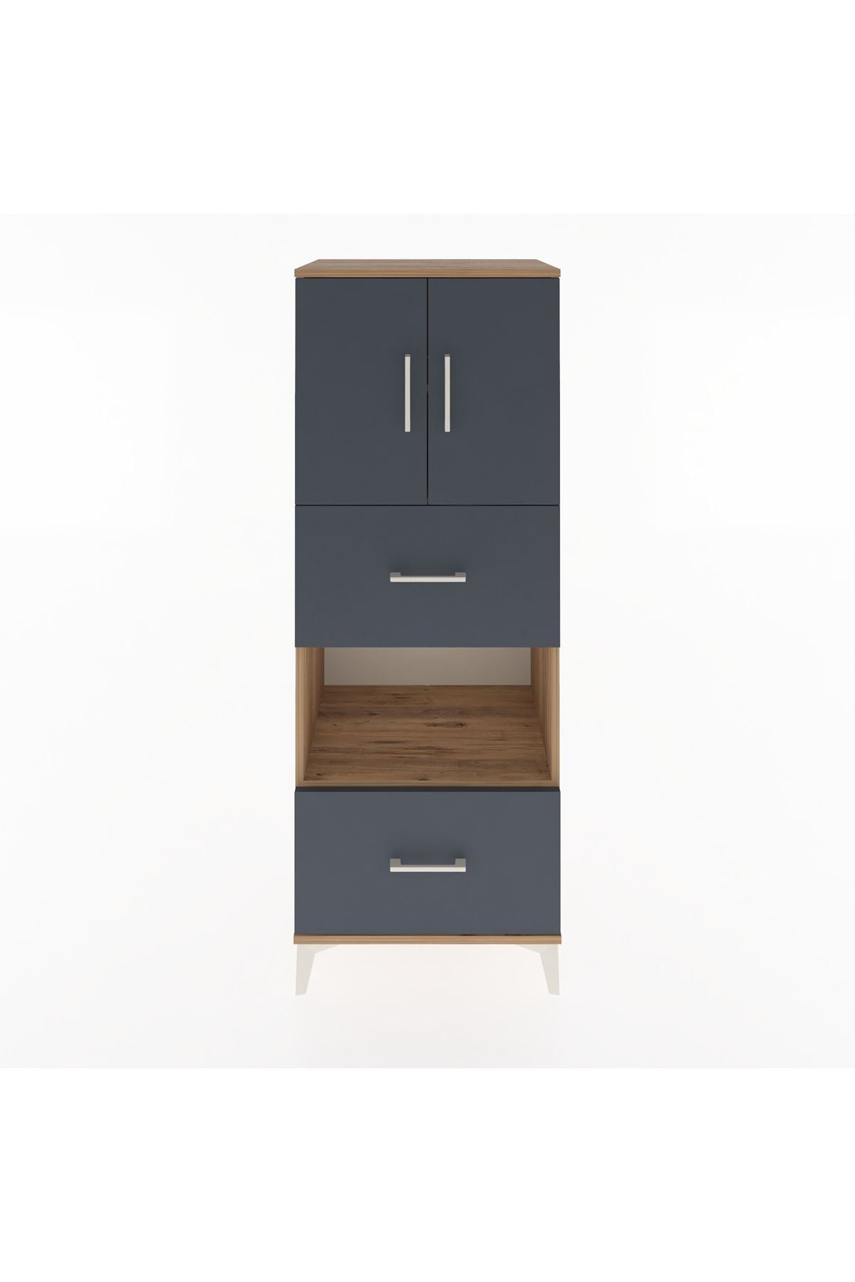 Hyperion Dolap 3 Raflı 2 Çekmeceli 2 Kapaklı 60x44x163 Çam-Antrasit
