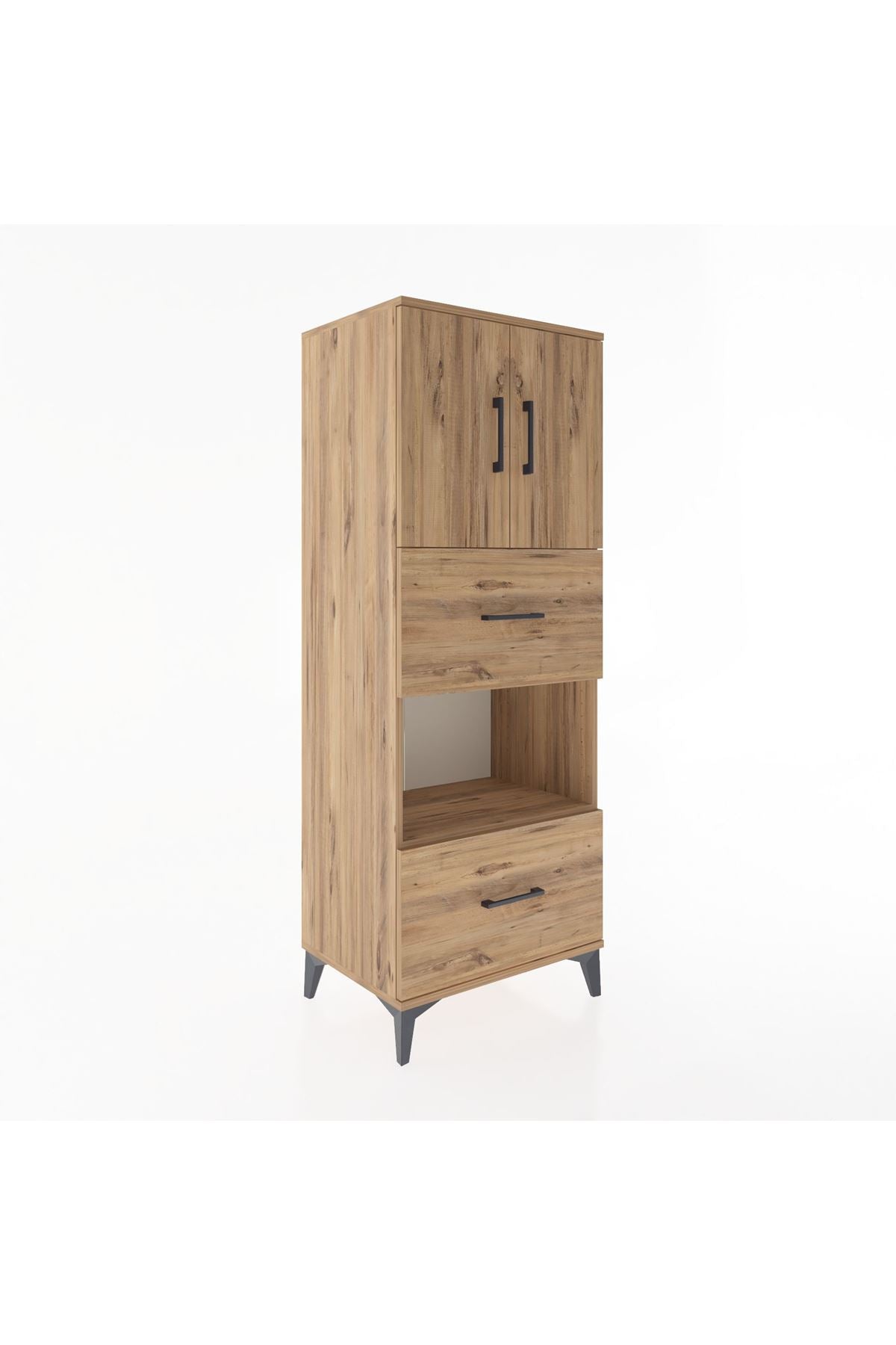 Hyperion Dolap 3 Raflı 2 Çekmeceli 2 Kapaklı 60x44x163 Çam-Çam